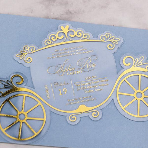 Gold Foil Cinderella Carriage Quinceañera Invitations